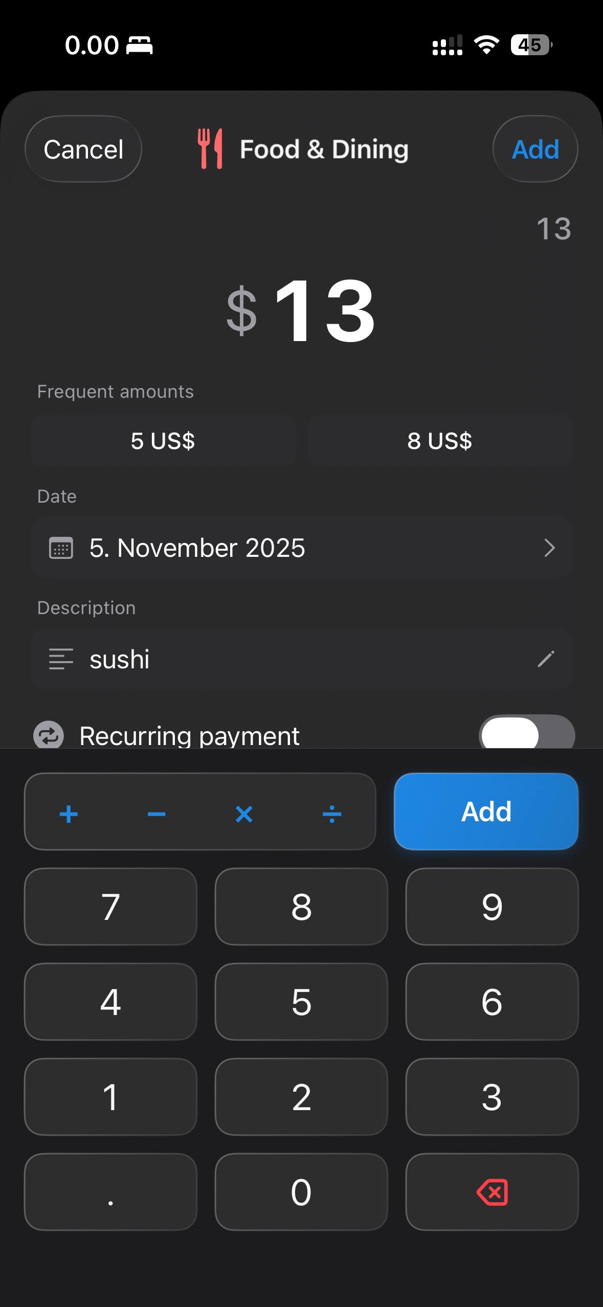 Add Transaction Screen