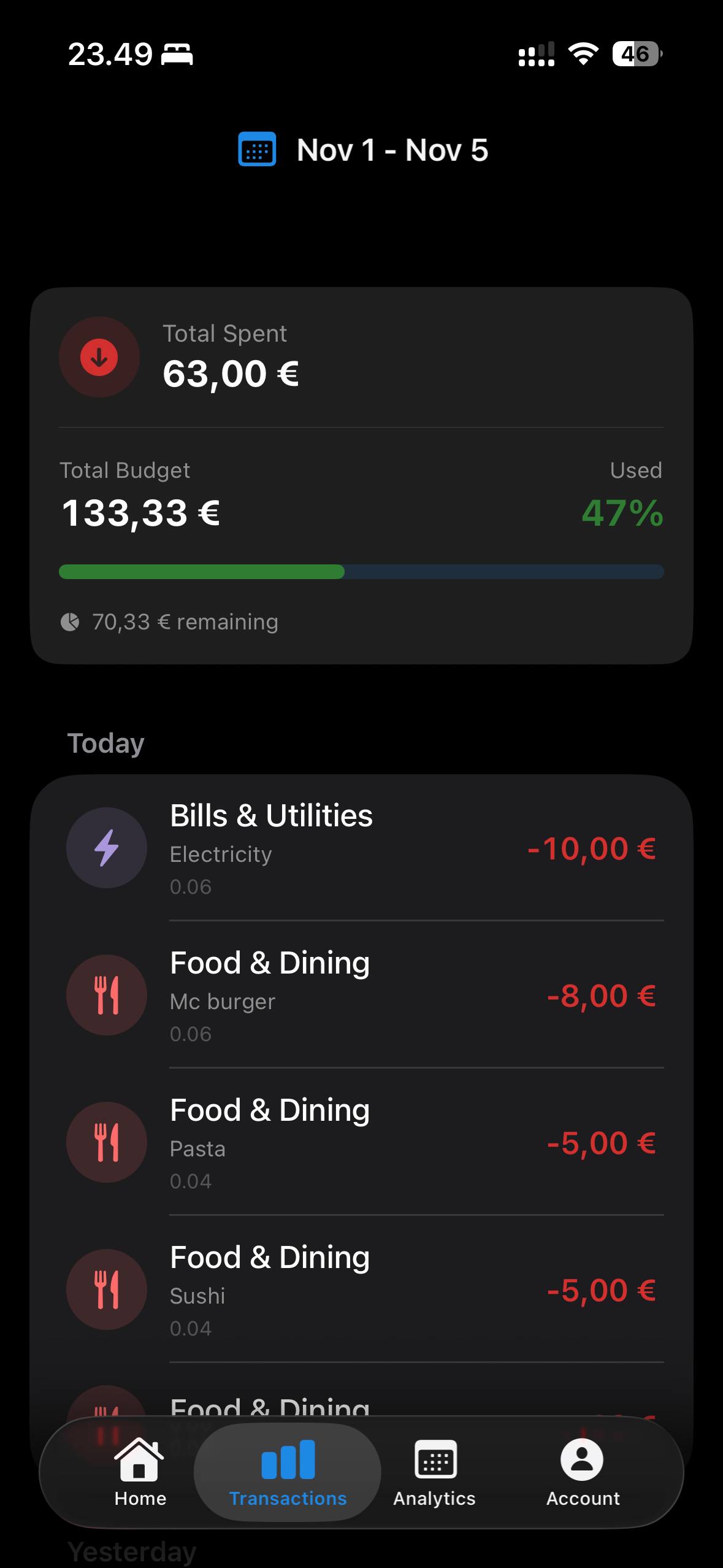 Transactions List Screen